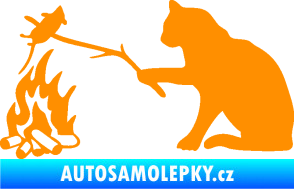 Samolepka Kočka s myší levá oranžová