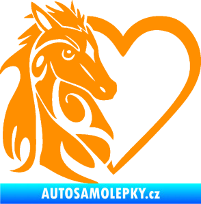 Samolepka Koník love 001 levá hříbátko v srdíčku oranžová