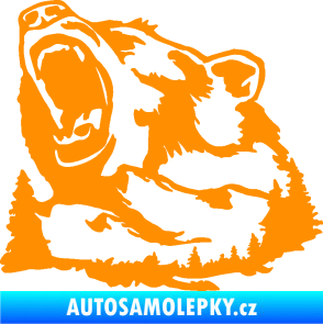 Samolepka Krajina hory 032 levá les s medvědem oranžová