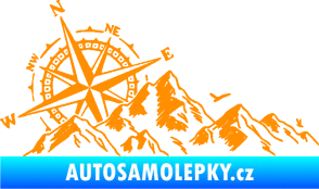 Samolepka Krajina hory 043 levá s kompasem oranžová