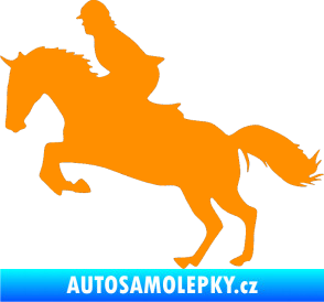 Samolepka Kůň 014 levá skok s jezdcem oranžová