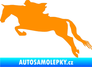 Samolepka Kůň 015 levá skok s jezdcem oranžová