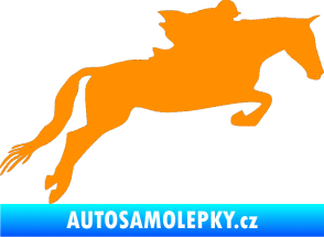 Samolepka Kůň 015 pravá skok s jezdcem oranžová
