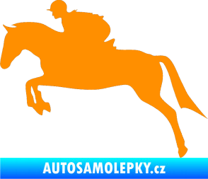 Samolepka Kůň 020 levá skok s jezdcem oranžová
