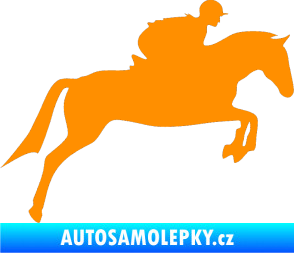 Samolepka Kůň 020 pravá skok s jezdcem oranžová
