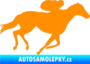 Samolepka Kůň 027 pravá závodí s jezdcem oranžová