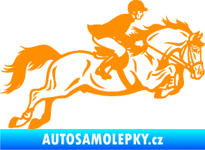 Samolepka Kůň 059  pravá jezdec na koni parkur oranžová