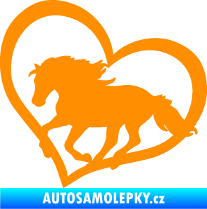 Samolepka Kůň 087  levá v srdíčku oranžová