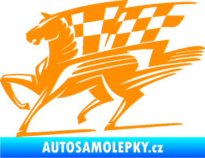 Samolepka Kůň racing 001 levá se šachovnicí oranžová