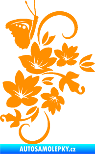 Samolepka Květina dekor 005 pravá s motýlkem oranžová