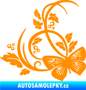 Samolepka Květina dekor 046 levá motýl oranžová