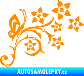 Samolepka Květina dekor 047 pravá s motýlem oranžová