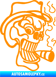 Samolepka Lebka 020 pravá crazy s cigaretou oranžová