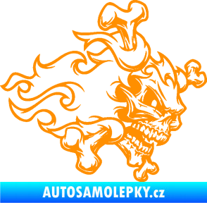 Samolepka Lebka 022 pravá kosti v plamenech oranžová