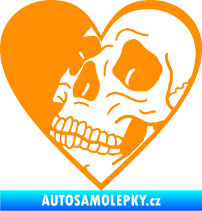Samolepka Lebka 062 levá v srdíčku oranžová