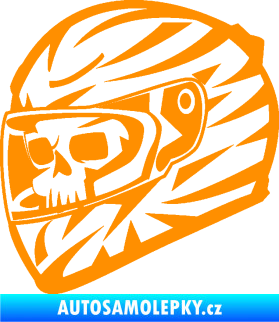 Samolepka Lebka s motohelmou 001 levá oranžová