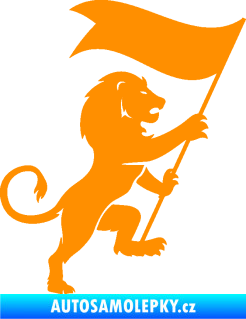 Samolepka Lev heraldika 005 pravá s praporem oranžová