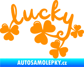 Samolepka Lucky nápis štěstí se čtyřlístky oranžová