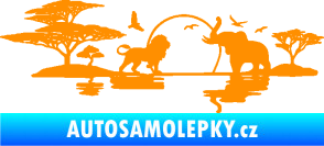Samolepka Motiv Afrika levá -  zvířata u vody oranžová
