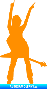 Samolepka Music 016 pravá rockerka s kytarou oranžová