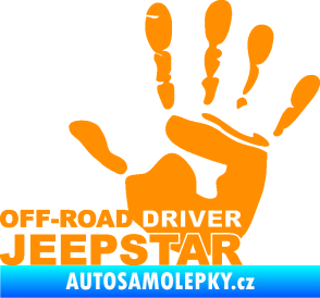 Samolepka Off road driver - Jeep star nápis s rukou oranžová