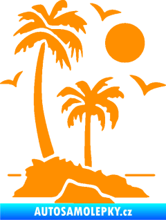 Samolepka Ostrov 002 pravá palmy a moře oranžová