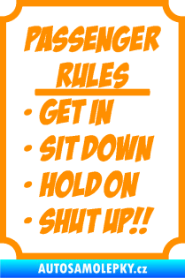 Samolepka Passenger rules nápis pravidla pro cestující oranžová