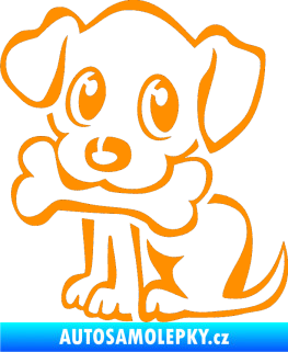 Samolepka Pes 076 levá štěnátko s kostičkou oranžová
