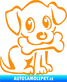 Samolepka Pes 076 pravá štěnátko s kostičkou oranžová