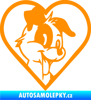 Samolepka Pes 172 pravá v srdíčku oranžová