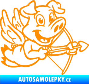 Samolepka Prase 005 pravá s křídly a lukem oranžová