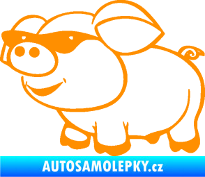 Samolepka Prase 006 levá frajer v brýlích oranžová