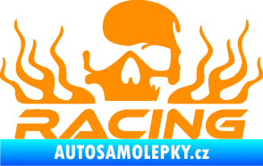 Samolepka Racing nápis s lebkou levá oranžová