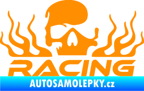 Samolepka Racing nápis s lebkou pravá oranžová