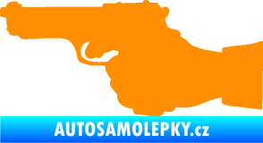 Samolepka Ruka s pistolí 001 levá ruce vzhůru oranžová