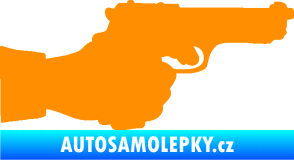 Samolepka Ruka s pistolí 001 pravá ruce vzhůru oranžová