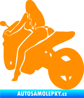 Samolepka Sexy žena na motorce levá oranžová