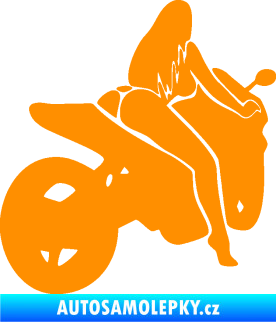 Samolepka Sexy žena na motorce pravá oranžová