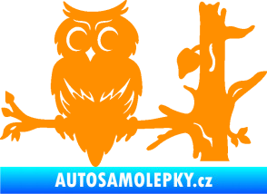Samolepka Sova 005 levá na větvi oranžová