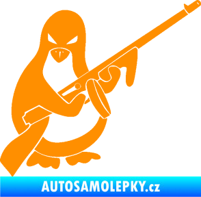Samolepka Tučňák se samopalem pravá oranžová