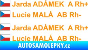Samolepka Vlajka ČR se jménem a krevní skupinou oranžová
