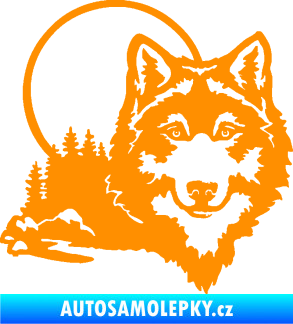 Samolepka Vlk 007 pravá s krajinou oranžová