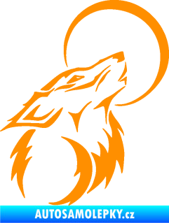 Samolepka Vlk 014 pravá vyje na měsíc oranžová
