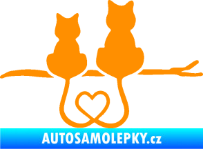 Samolepka Zamilované kočky spojené ocásky pravá oranžová