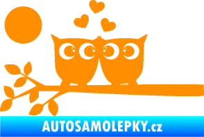 Samolepka Zamilované sovy levá na větvičce oranžová