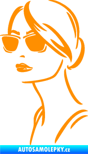 Samolepka Žena tvář 003 levá s brýlemi oranžová
