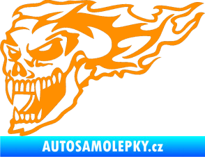 Samolepka Zubatej levá lebka v plamenech oranžová