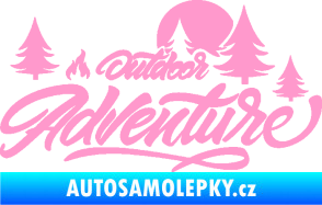Samolepka Adventure outdoor nápis les,hory a táborák světle růžová