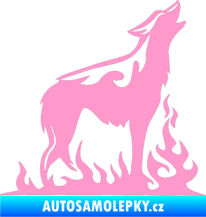 Samolepka Animal flames 066 pravá vyjící vlk světle růžová