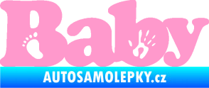 Samolepka Baby nápis otisk ručky a nožky světle růžová
